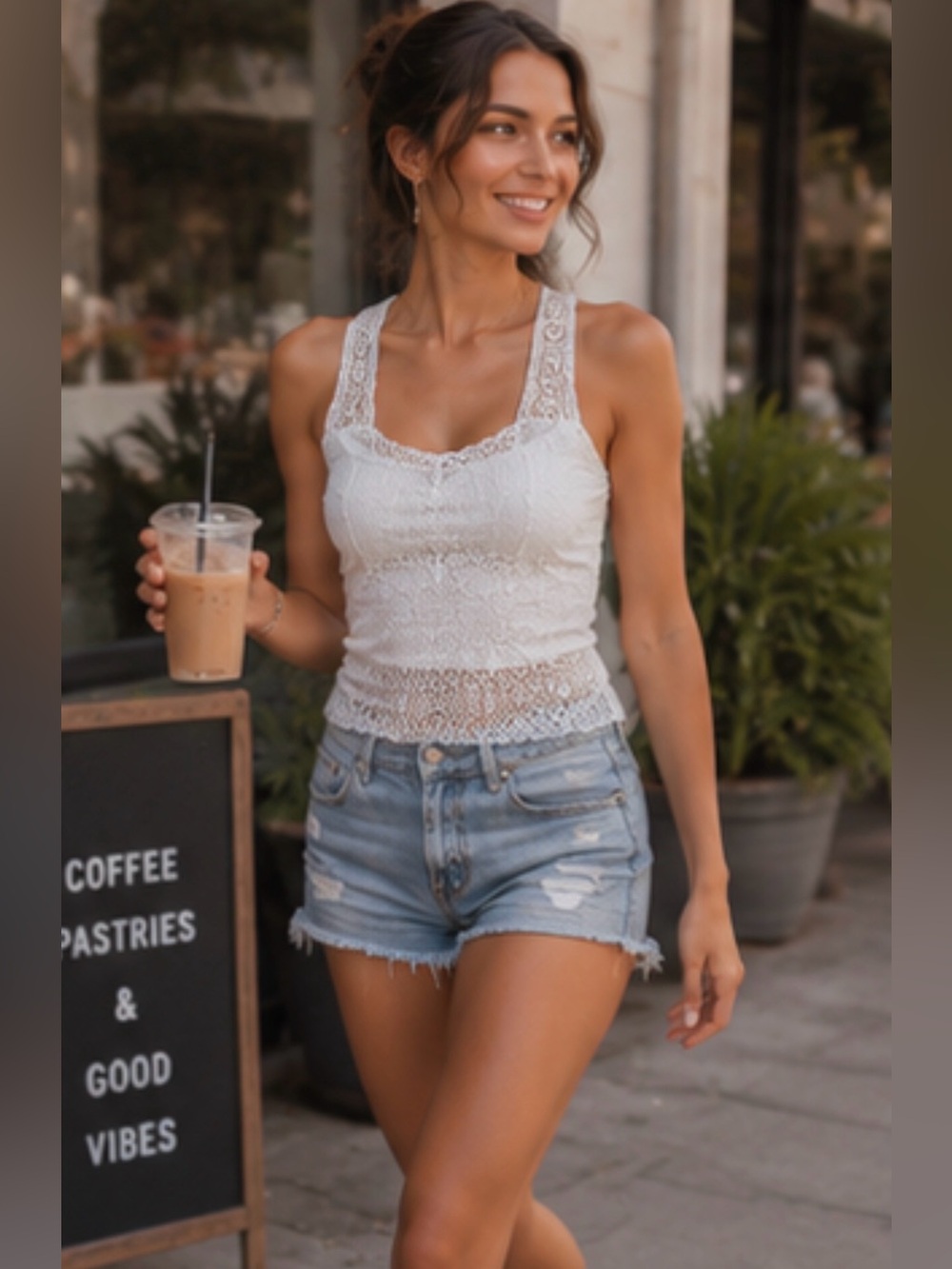 Delicate Lace Butterfly Racer Back White Top - Picture 16 of 16